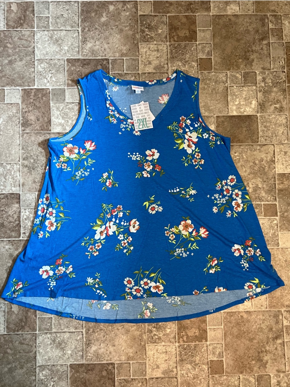 NWT 2X LuLaRoe Kristina Blue Floral Tank Top